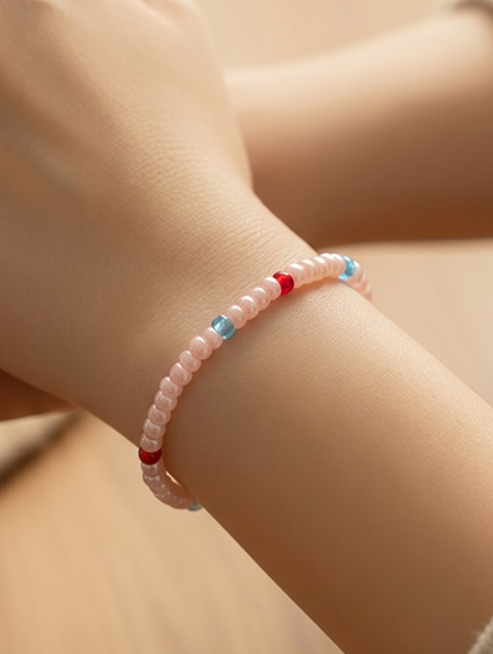 Pink Seed Bead Bracelet Set Turquoise Bronze Stretch Stack Barbiecore Pastel